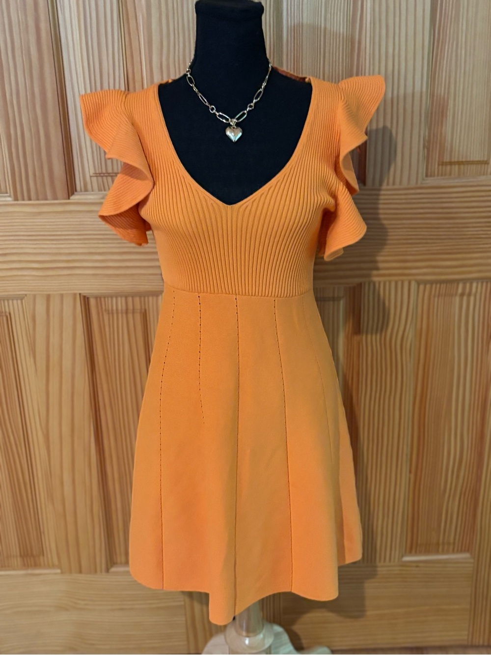 ZARA WOMENS RIBBED DRESS WITH FLUTTER SLEEVES SIZE S